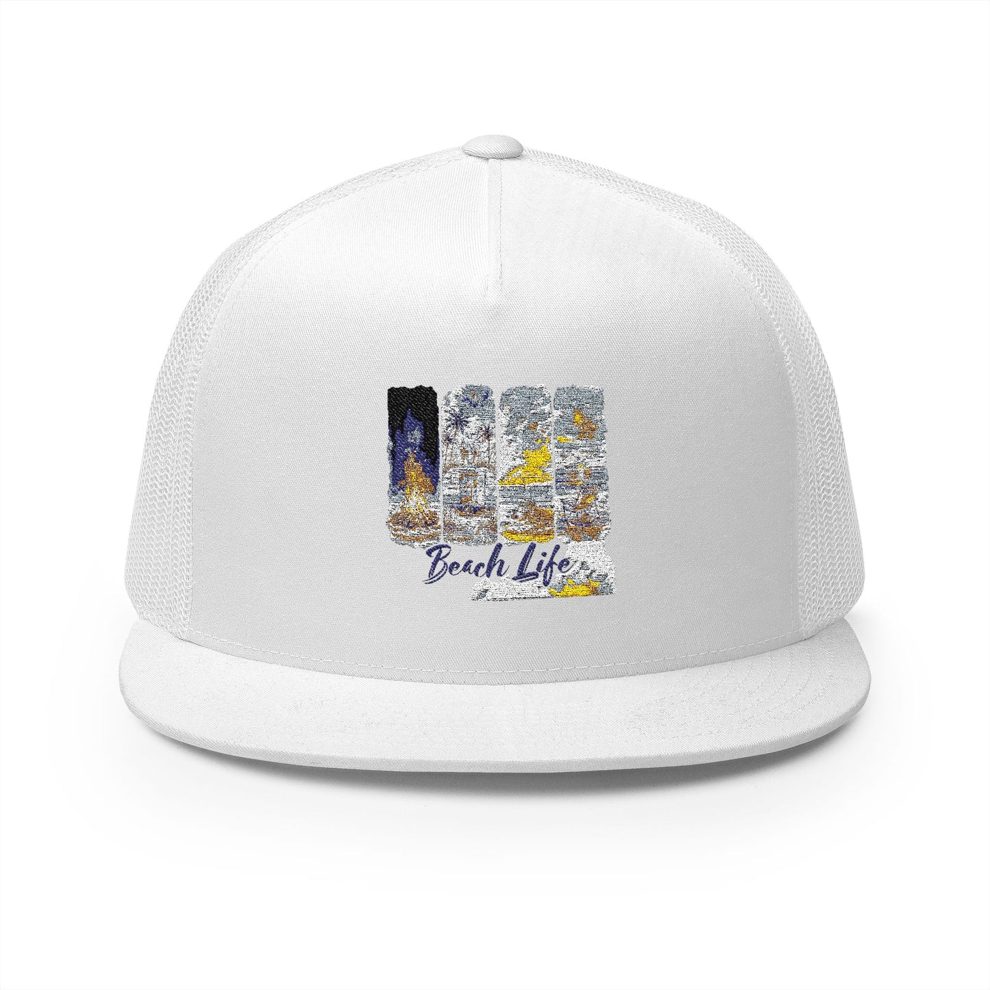 Beach Life 5 Panel Trucker Cap - Embroidered Summer Hat