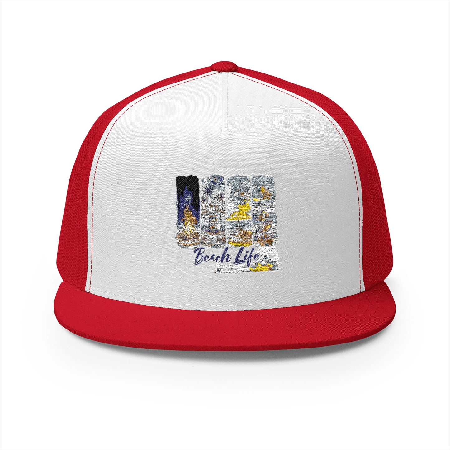 Beach Life 5 Panel Trucker Cap - Embroidered Summer Hat