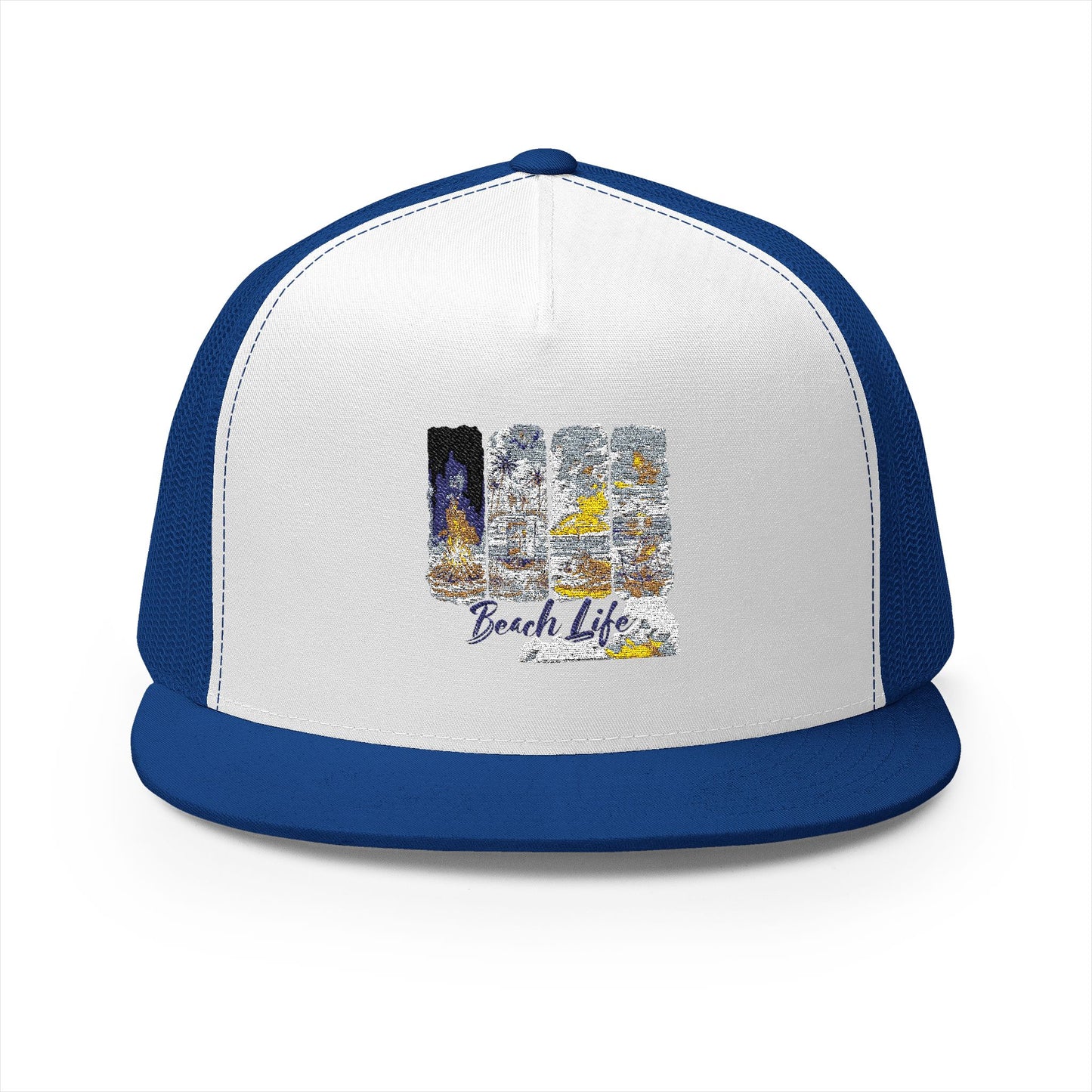 Beach Life 5 Panel Trucker Cap - Embroidered Summer Hat