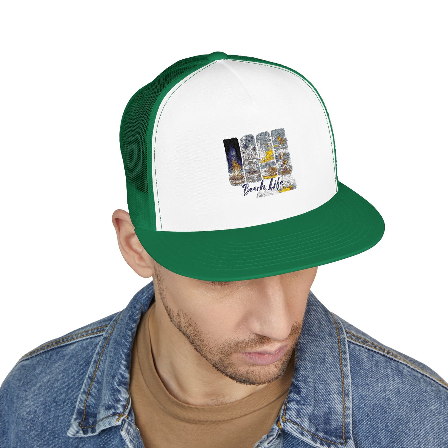 Beach Life 5 Panel Trucker Cap - Embroidered Summer Hat