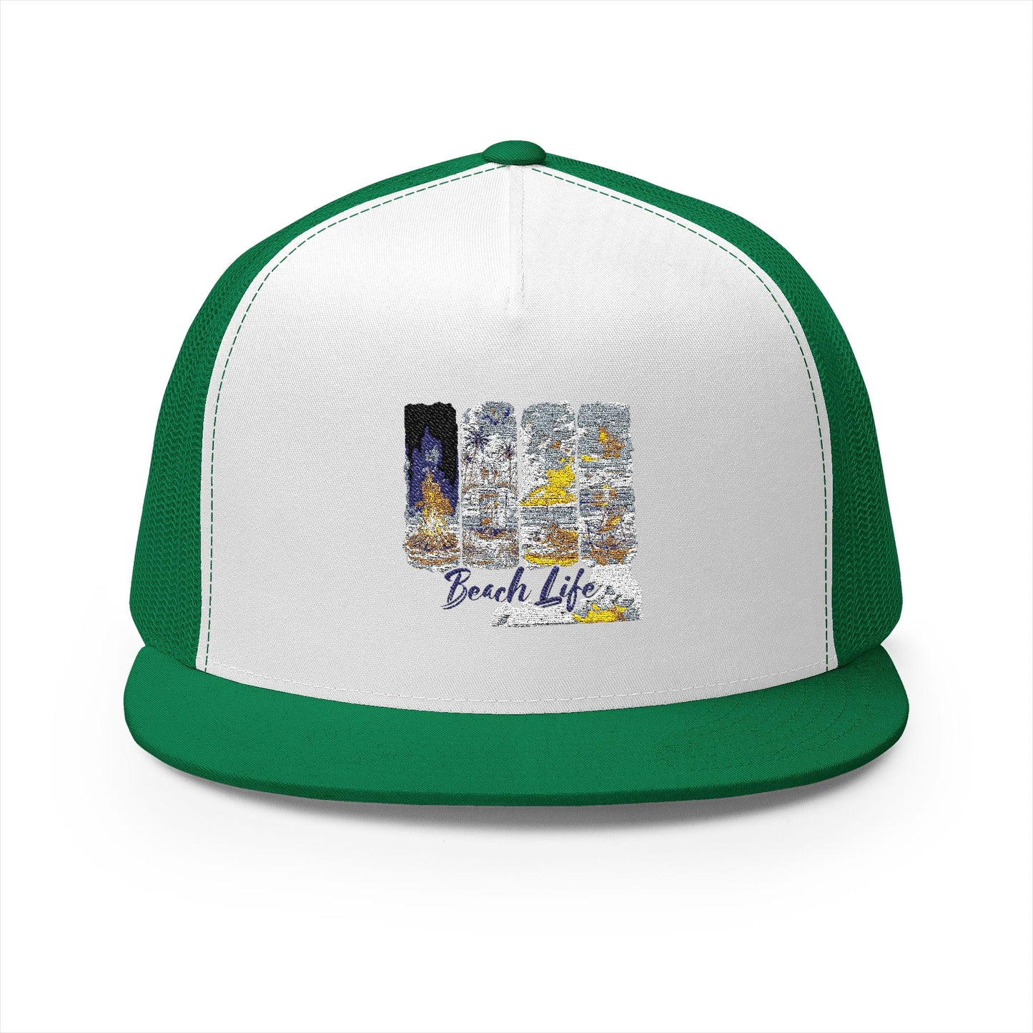 Beach Life 5 Panel Trucker Cap - Embroidered Summer Hat