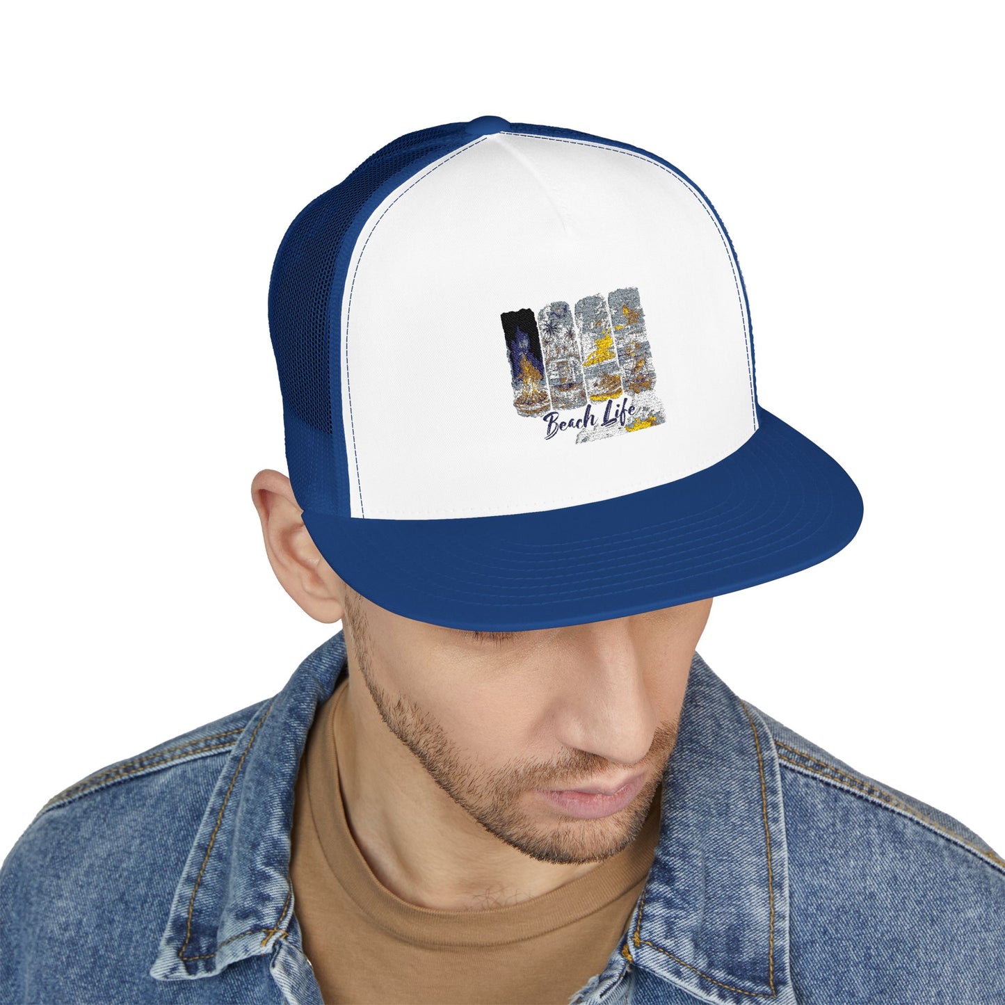Beach Life 5 Panel Trucker Cap - Embroidered Summer Hat