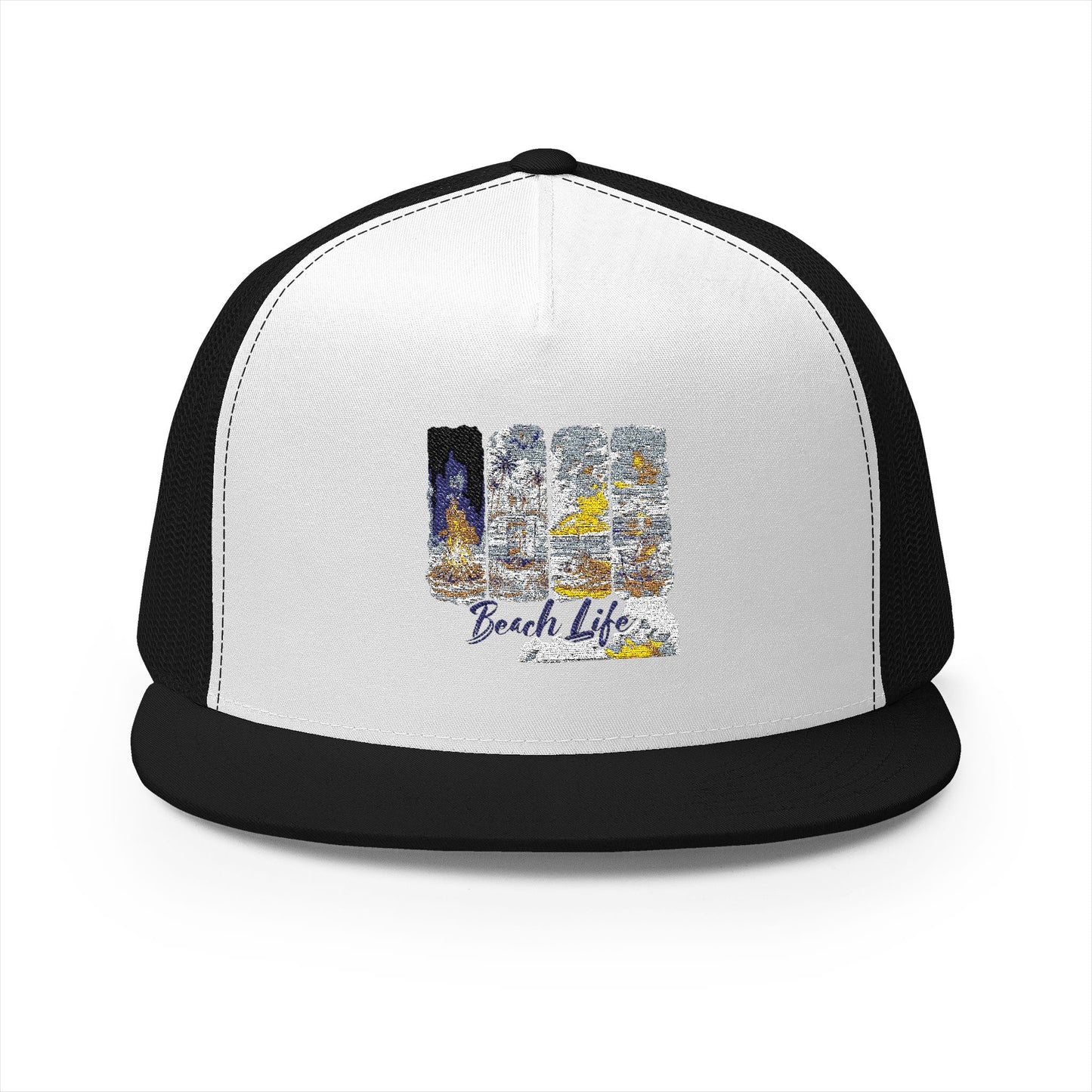 Beach Life 5 Panel Trucker Cap - Embroidered Summer Hat
