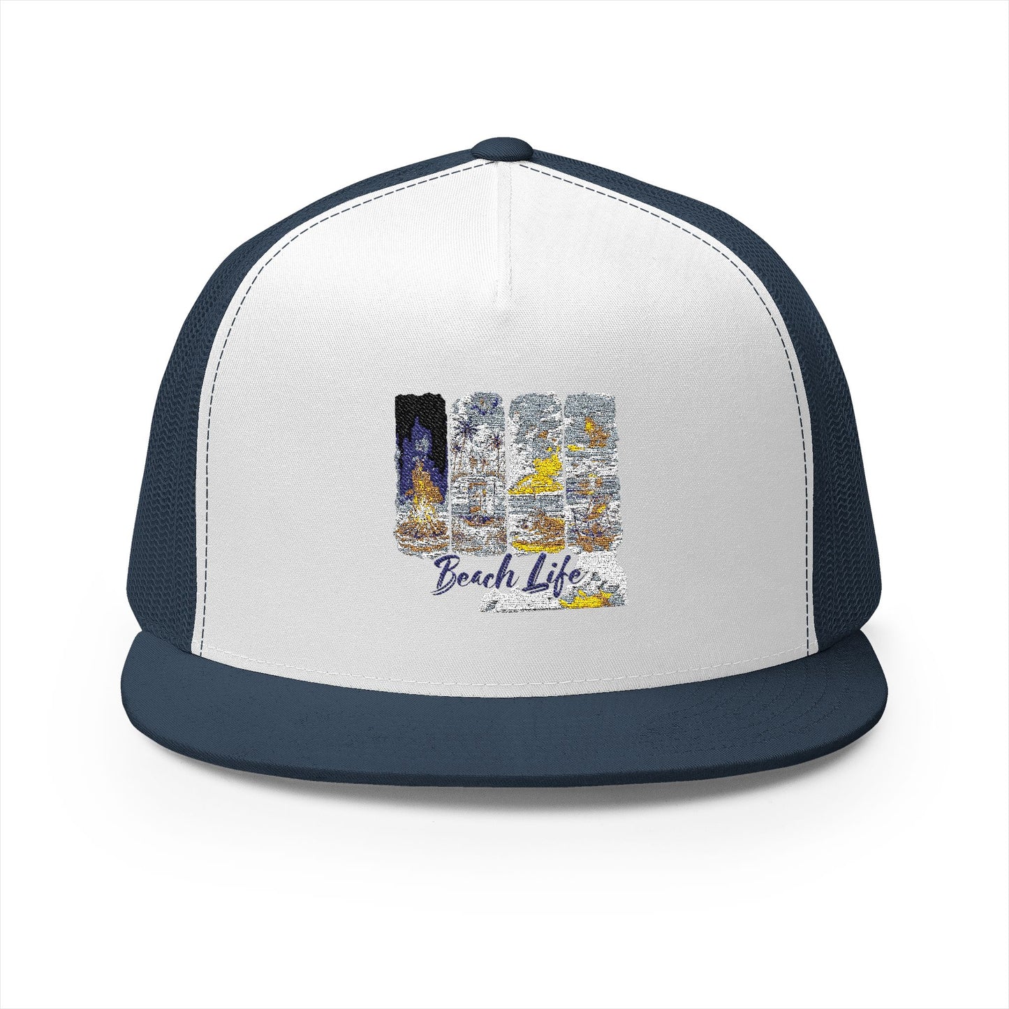 Beach Life 5 Panel Trucker Cap - Embroidered Summer Hat